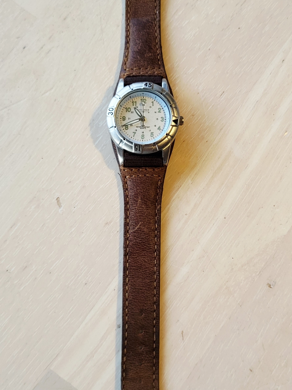 Vintage Original Coleman tan leather watch with metal buckle
